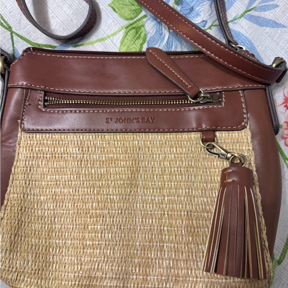 St. John's Bay Tan and Brown Woven Tassel Crossbody Bag